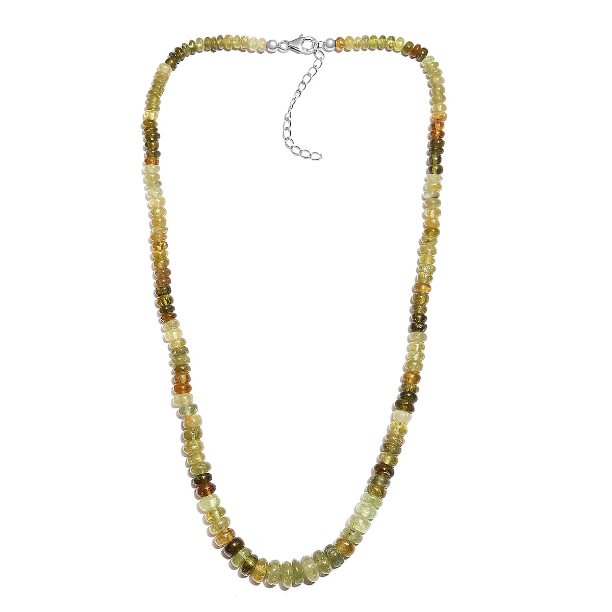 Grossular Garnet Beaded Necklace 18 Inches in Sterling Silver 170.00 ctw image number 3