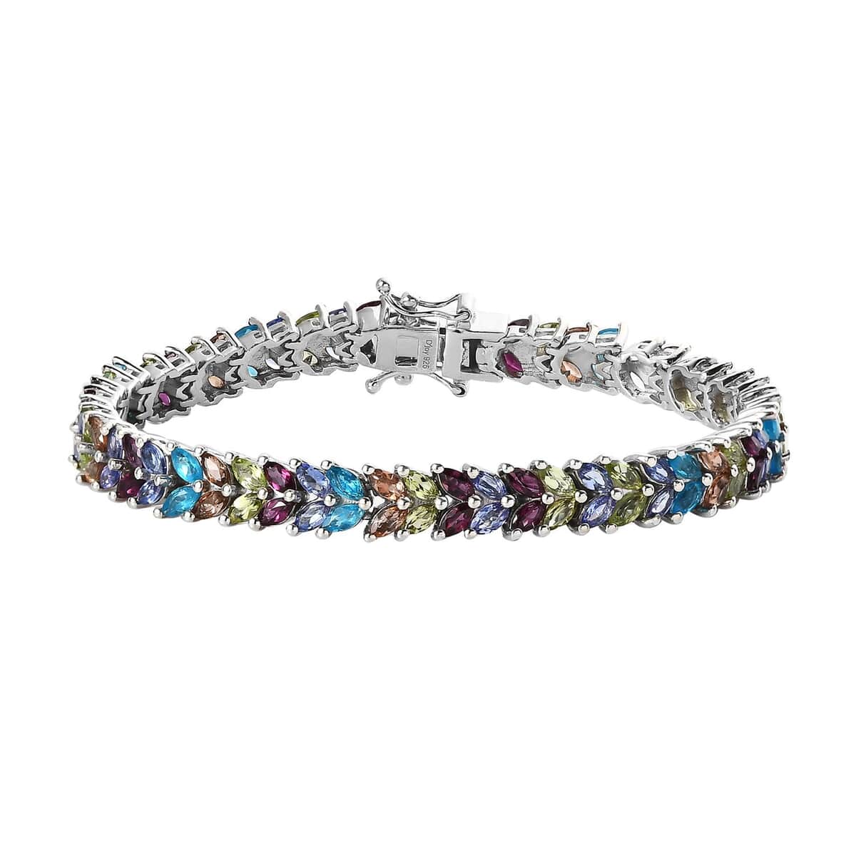 Multi Gemstone 2 Row Bracelet in Platinum Over Sterling Silver (6.50 In) 10.35 ctw image number 0