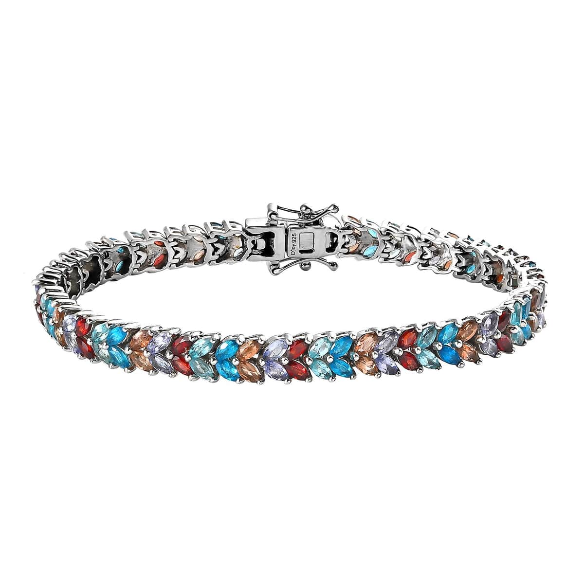 Multi Gemstone 2 Row Bracelet in Platinum Over Sterling Silver (7.25 In) 11.60 ctw image number 0