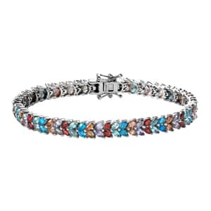 Multi Gemstone 2 Row Bracelet in Platinum Over Sterling Silver (7.25 In) 11.60 ctw