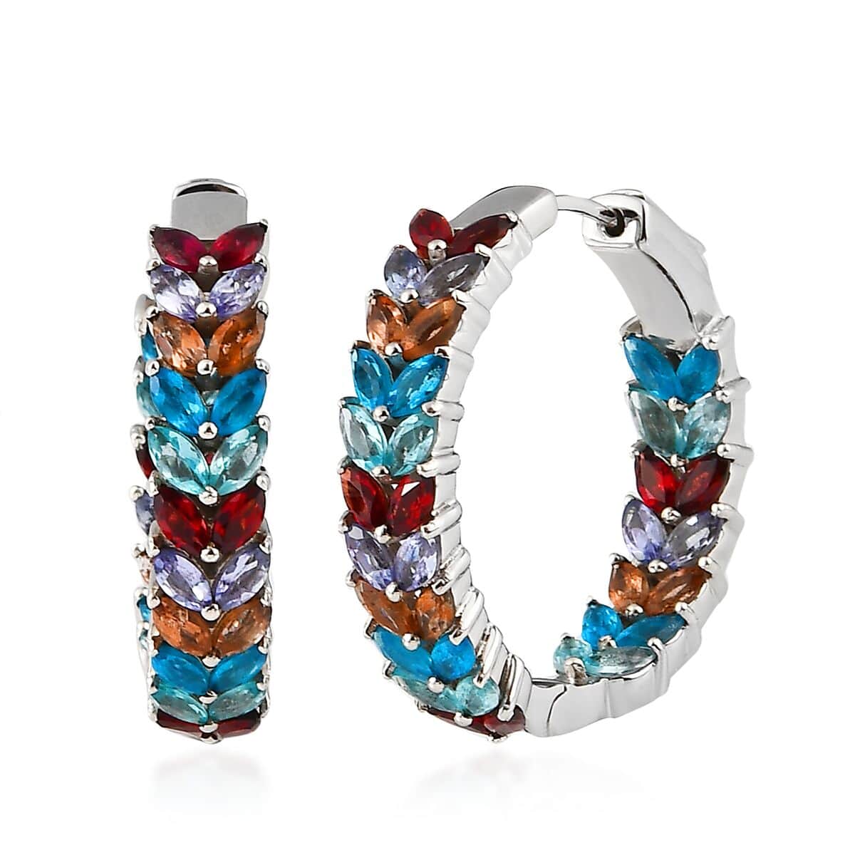 Multi Gemstone Inside Out Hoop Earrings in Platinum Over Sterling Silver 6.25 ctw image number 0