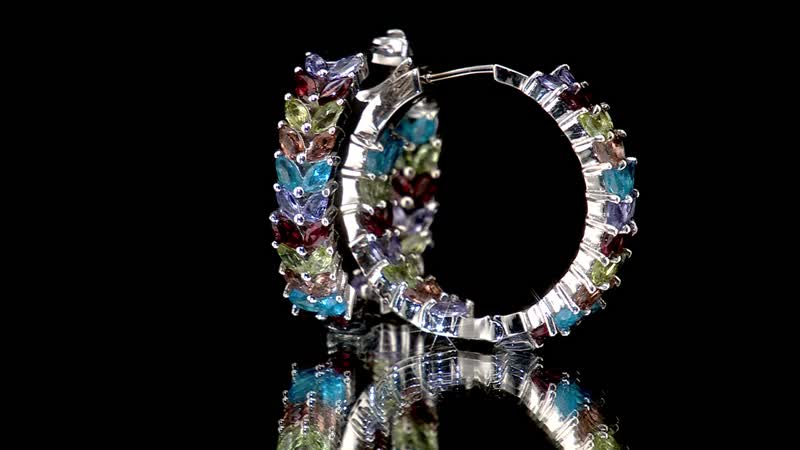 Multi Gemstone Inside Out Hoop Earrings in Platinum Over Sterling Silver 6.25 ctw