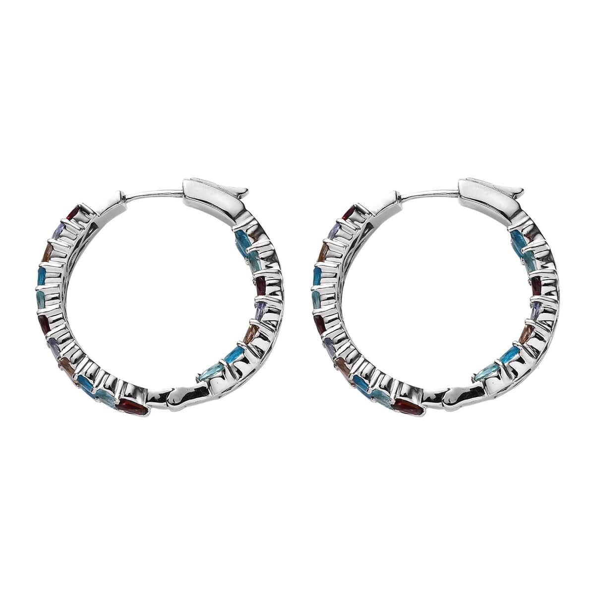 Multi Gemstone Inside Out Hoop Earrings in Platinum Over Sterling Silver 6.25 ctw image number 3