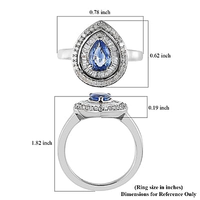 D'Joy Premium Ceylon Blue Sapphire and Diamond Double Halo Ring in Platinum Over Sterling Silver (Size 10.0) 1.25 ctw