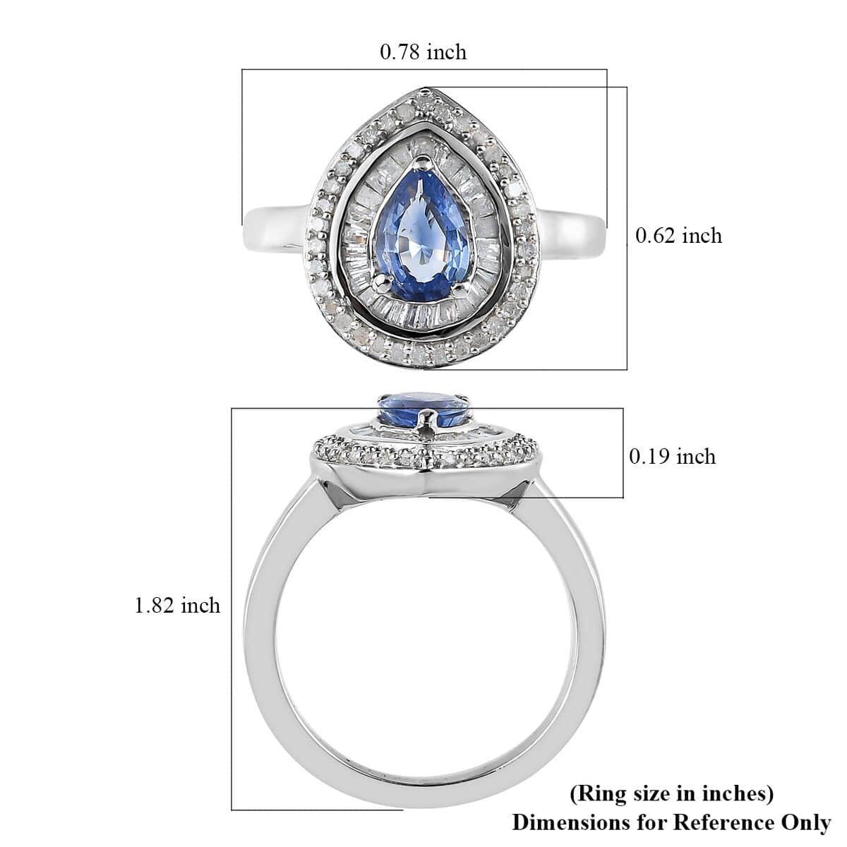 Premium Ceylon Blue Sapphire and Diamond 1.25 ctw Double Halo Ring in Platinum Over Sterling Silver (Size 6.0) image number 5