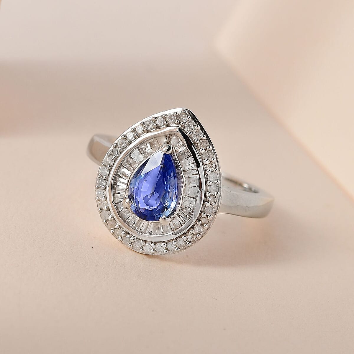 D'Joy Premium Ceylon Blue Sapphire and Diamond 1.25 ctw Double Halo Ring in Platinum Over Sterling Silver (Size 7.0) image number 1