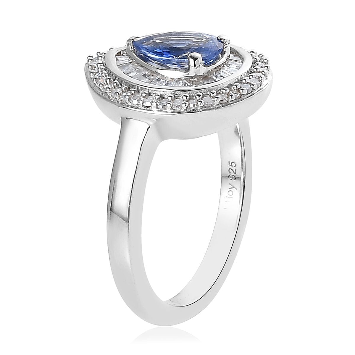 D'Joy Premium Ceylon Blue Sapphire and Diamond 1.25 ctw Double Halo Ring in Platinum Over Sterling Silver (Size 7.0) image number 3