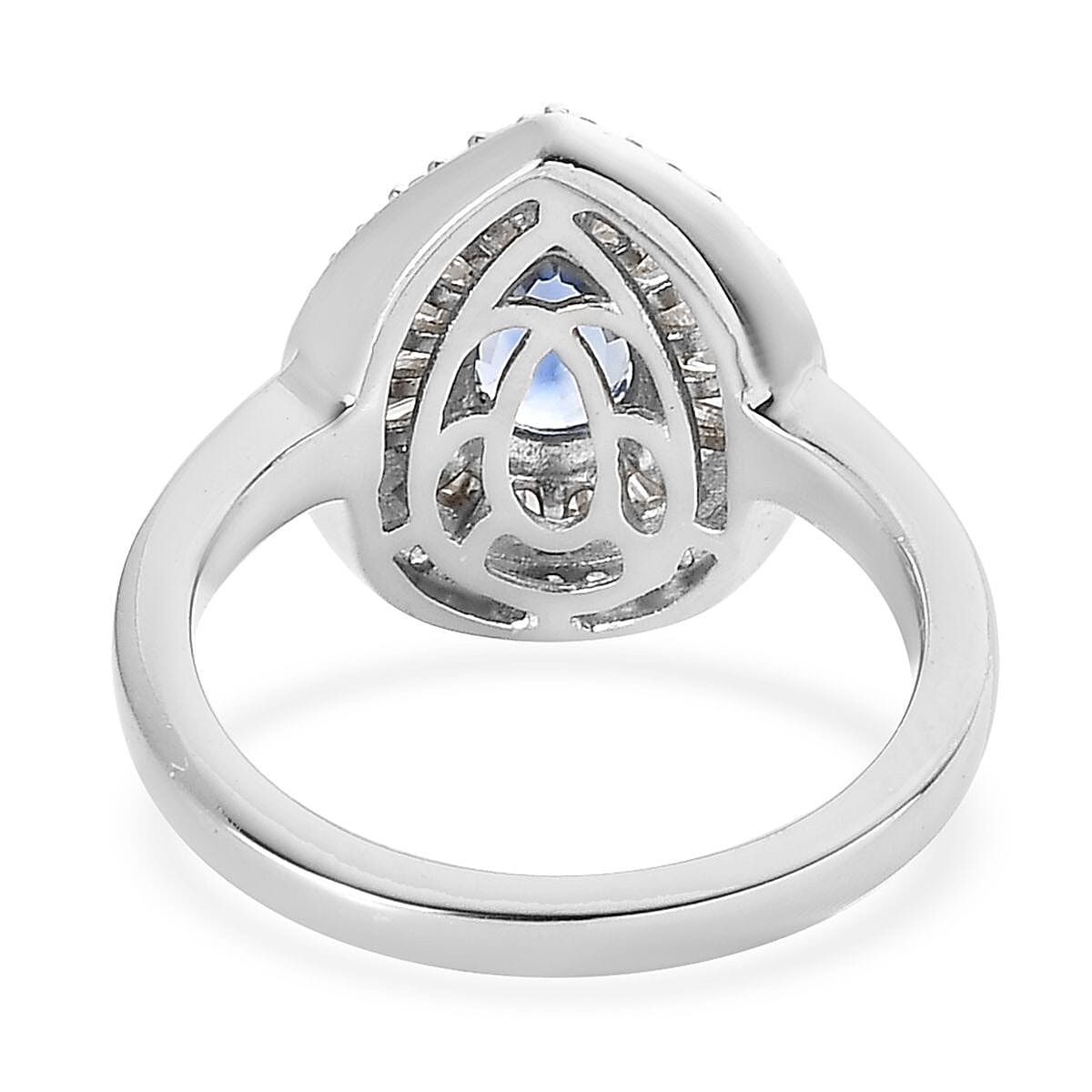 D'Joy Premium Ceylon Blue Sapphire and Diamond 1.25 ctw Double Halo Ring in Platinum Over Sterling Silver (Size 7.0) image number 4