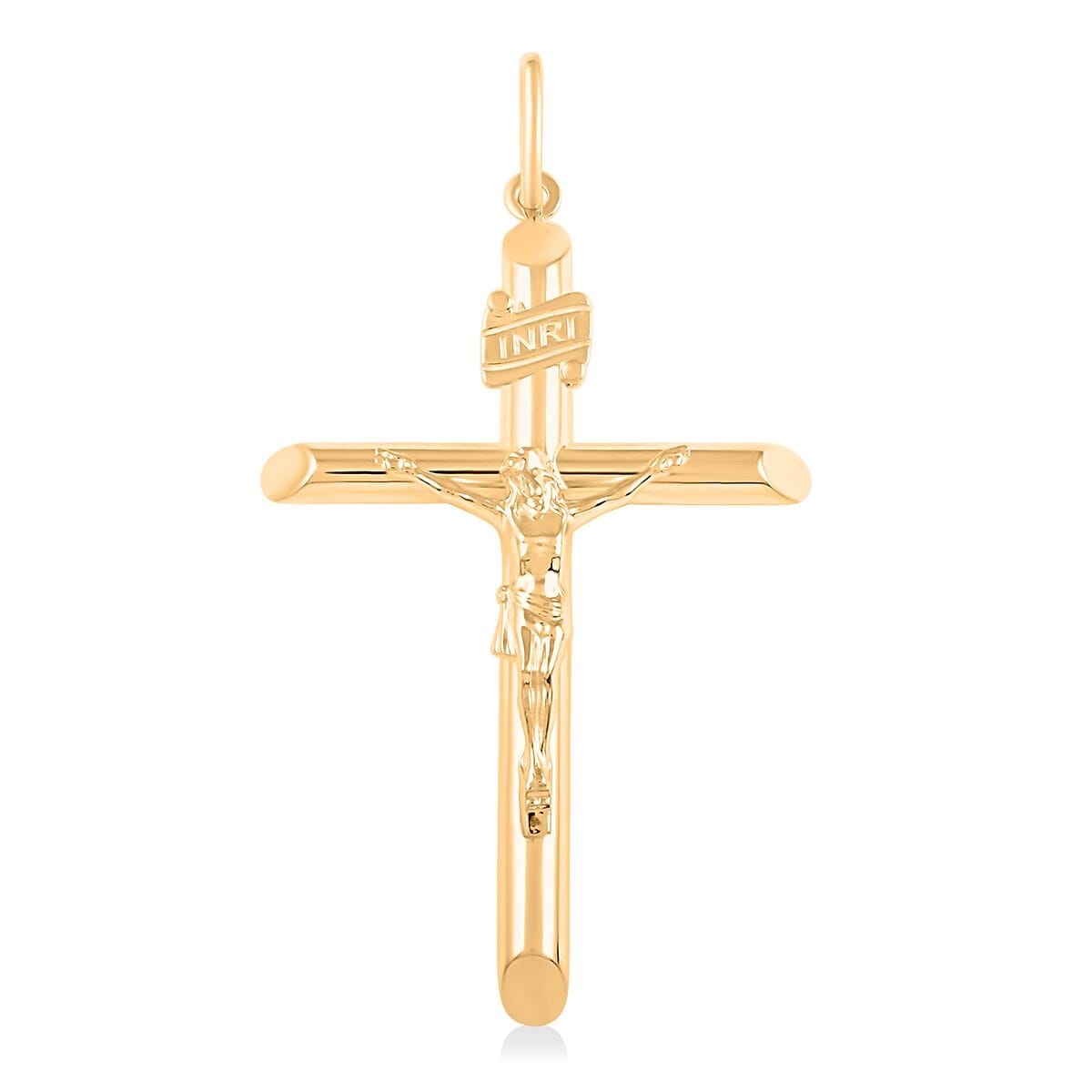 50mm Crucifix Tube Pendant without Chain in 14K Yellow Gold 3.70 Grams image number 0