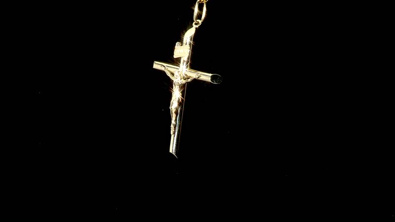 14K Yellow Gold 50mm Crucifix Tube Pendant 3.85 Grams