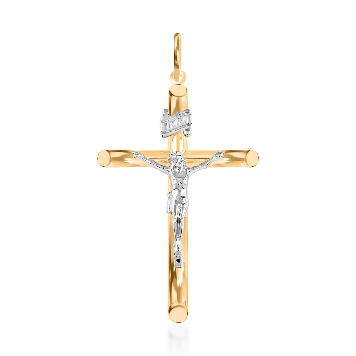 50mm Crucifix Tube Pendant without Chain in 14K Yellow and White Gold 3.75 Grams image number 0