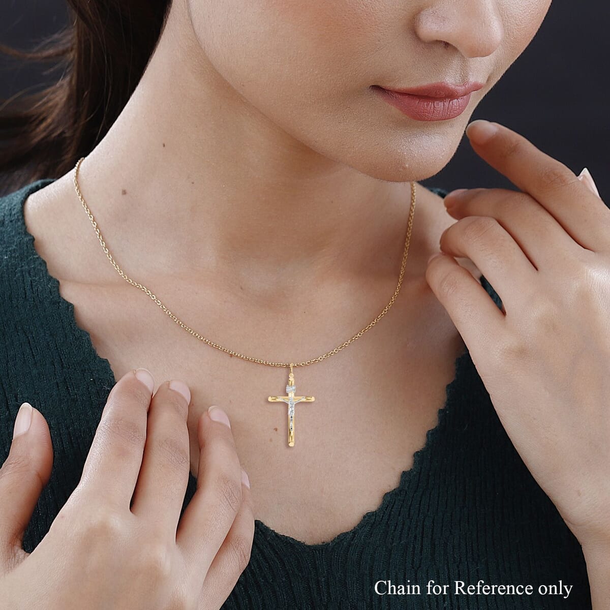 50mm Crucifix Tube Pendant without Chain in 14K Yellow and White Gold 3.75 Grams image number 2