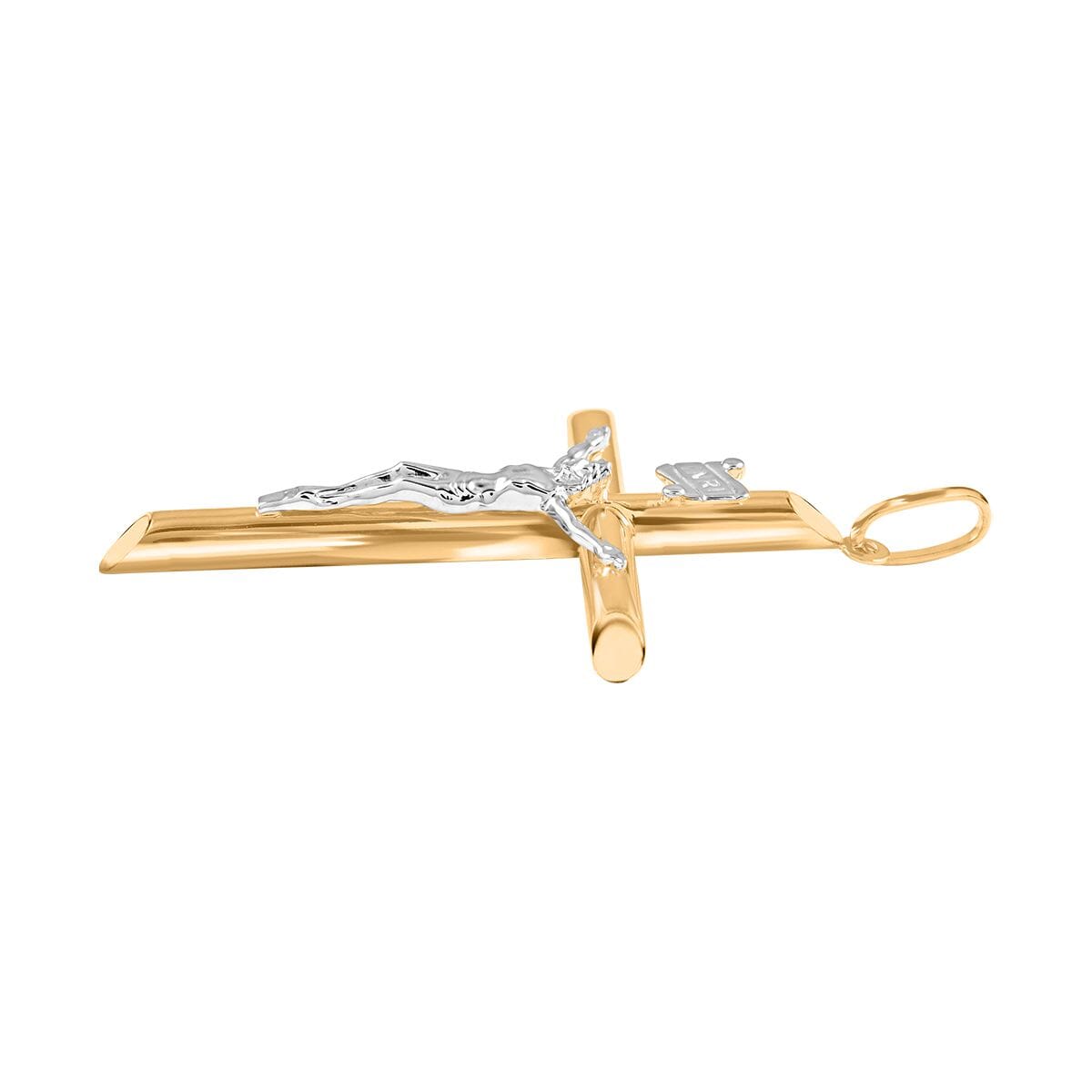 50mm Crucifix Tube Pendant without Chain in 14K Yellow and White Gold 3.75 Grams image number 3
