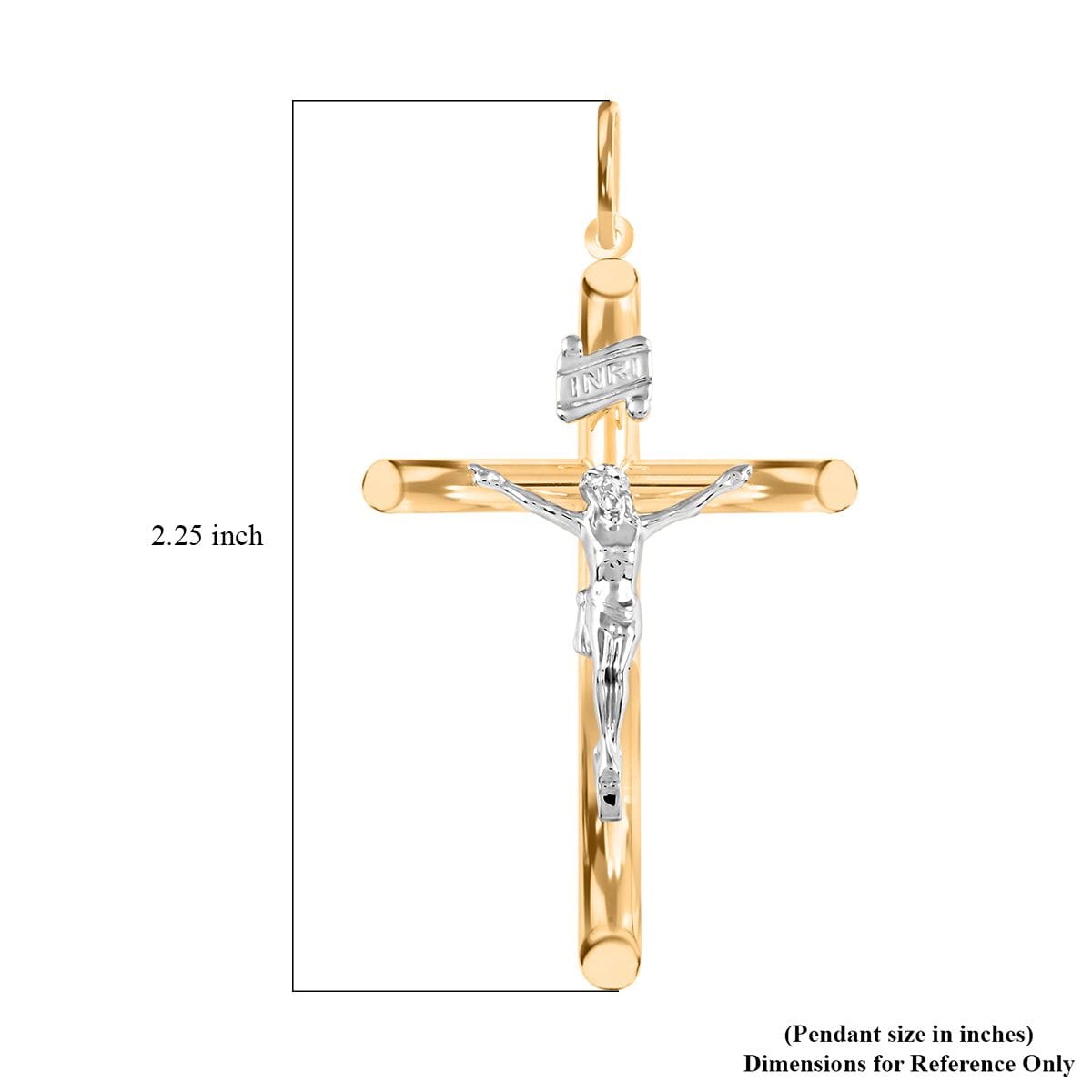 50mm Crucifix Tube Pendant without Chain in 14K Yellow and White Gold 3.75 Grams image number 4