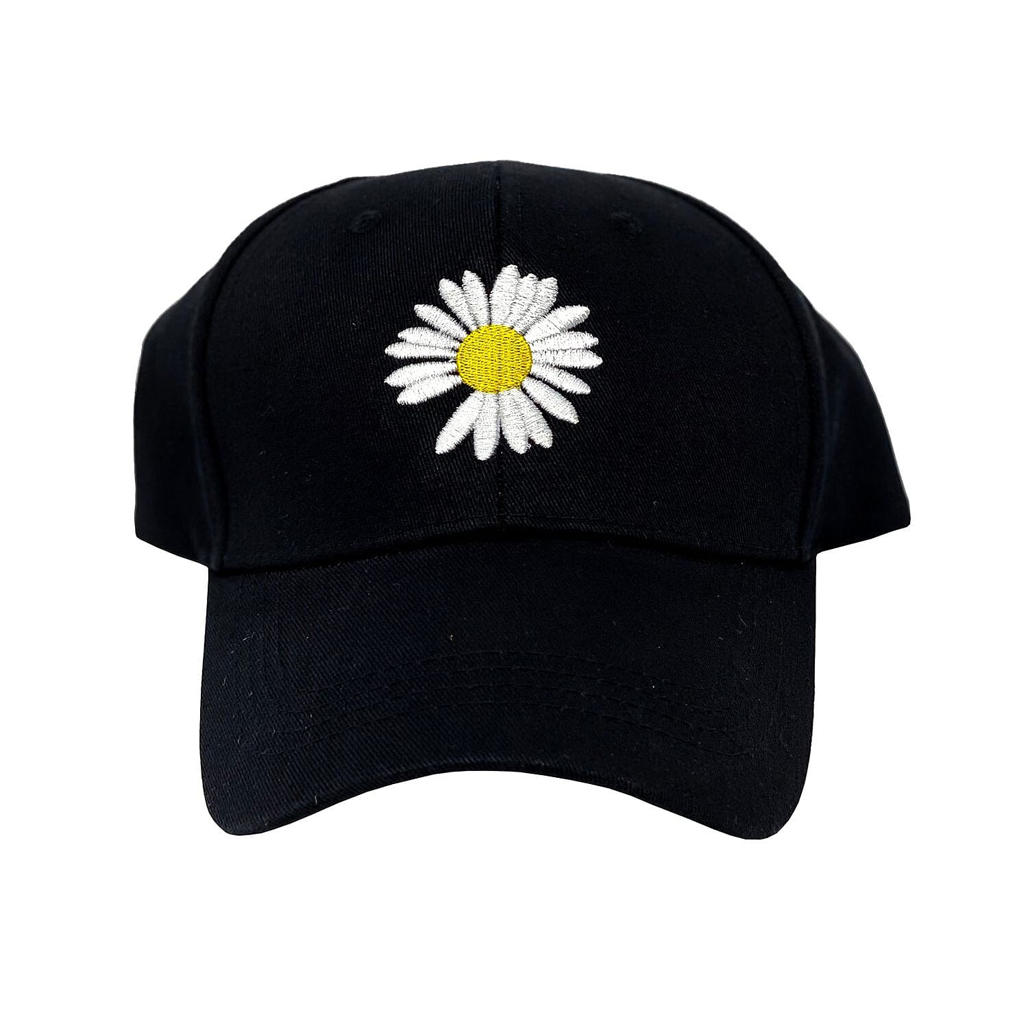 Flower Embroidered Baseball Cap - White/Yellow Flower