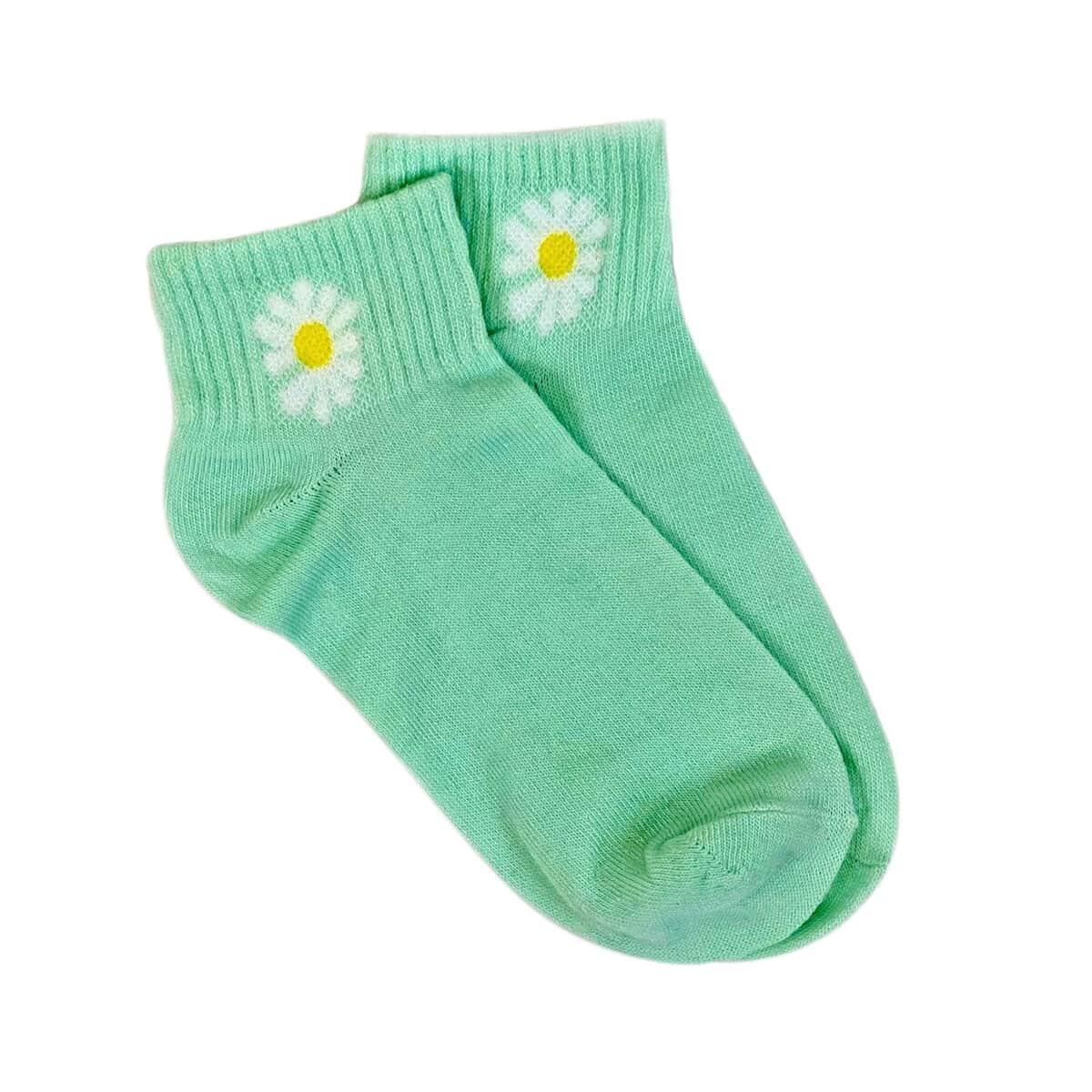 Set of 2 Boat Cut Ankle Socks with Daisy Accent - Turquoise and Fall Rust image number 3
