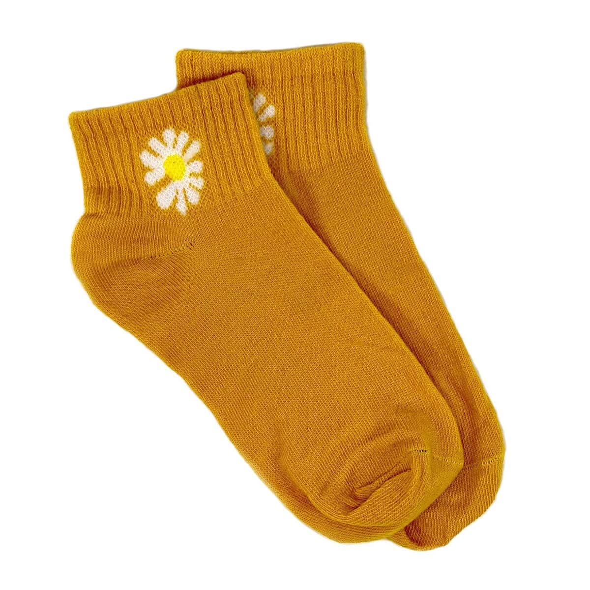 Set of 2 Boat Cut Ankle Socks with Daisy Accent - Turquoise and Fall Rust image number 4