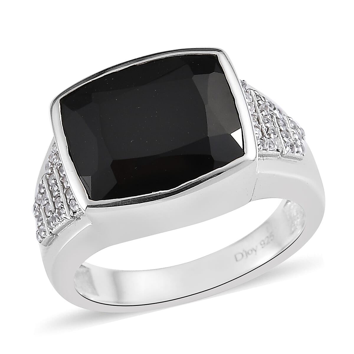 Thai Black Spinel and White Zircon Men's Ring in Platinum Over Sterling Silver (Size 10.0) 11.10 ctw
