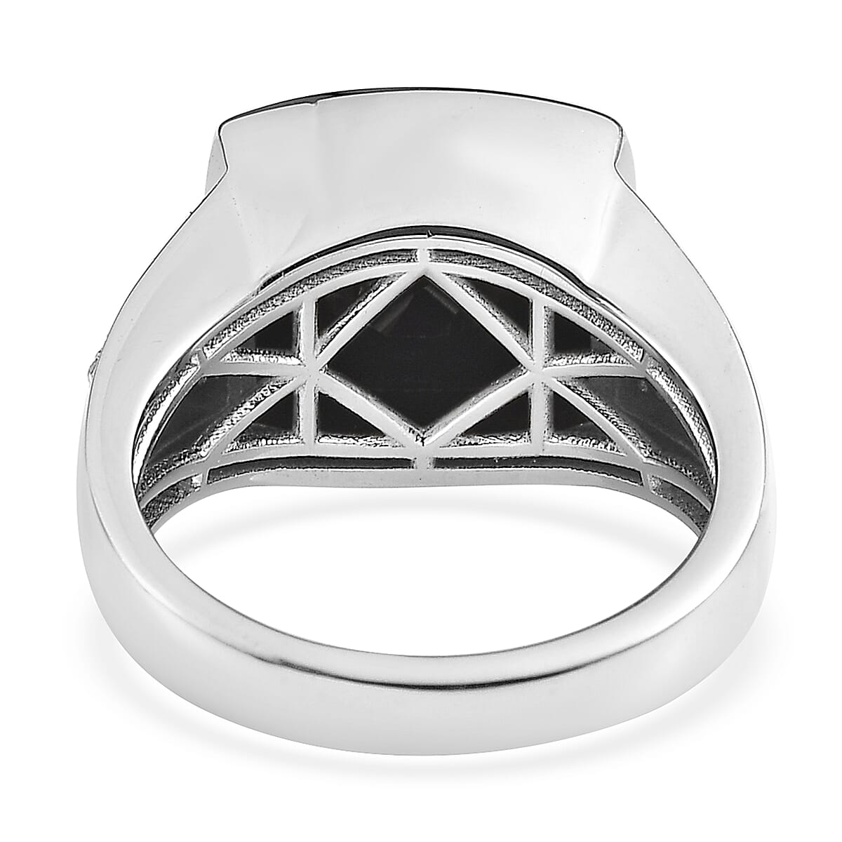 Thai Black Spinel and White Zircon Men's Ring in Platinum Over Sterling Silver (Size 10.0) 11.10 ctw