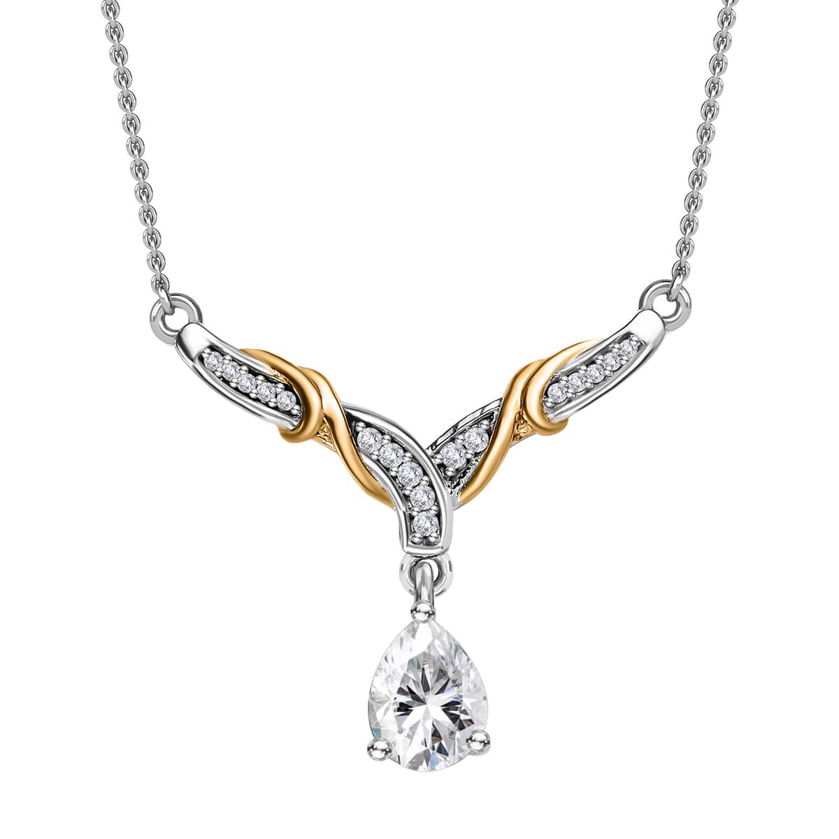 Moissanite Necklace 18 Inches in Vermeil YG and Platinum Over Sterling Silver 1.25 ctw image number 0