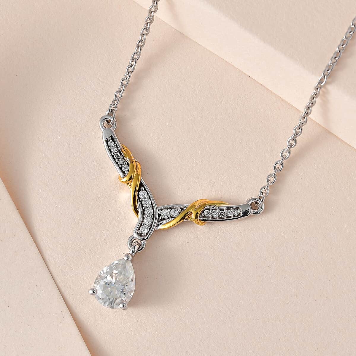 Moissanite Necklace 18 Inches in Vermeil YG and Platinum Over Sterling Silver 1.25 ctw image number 1