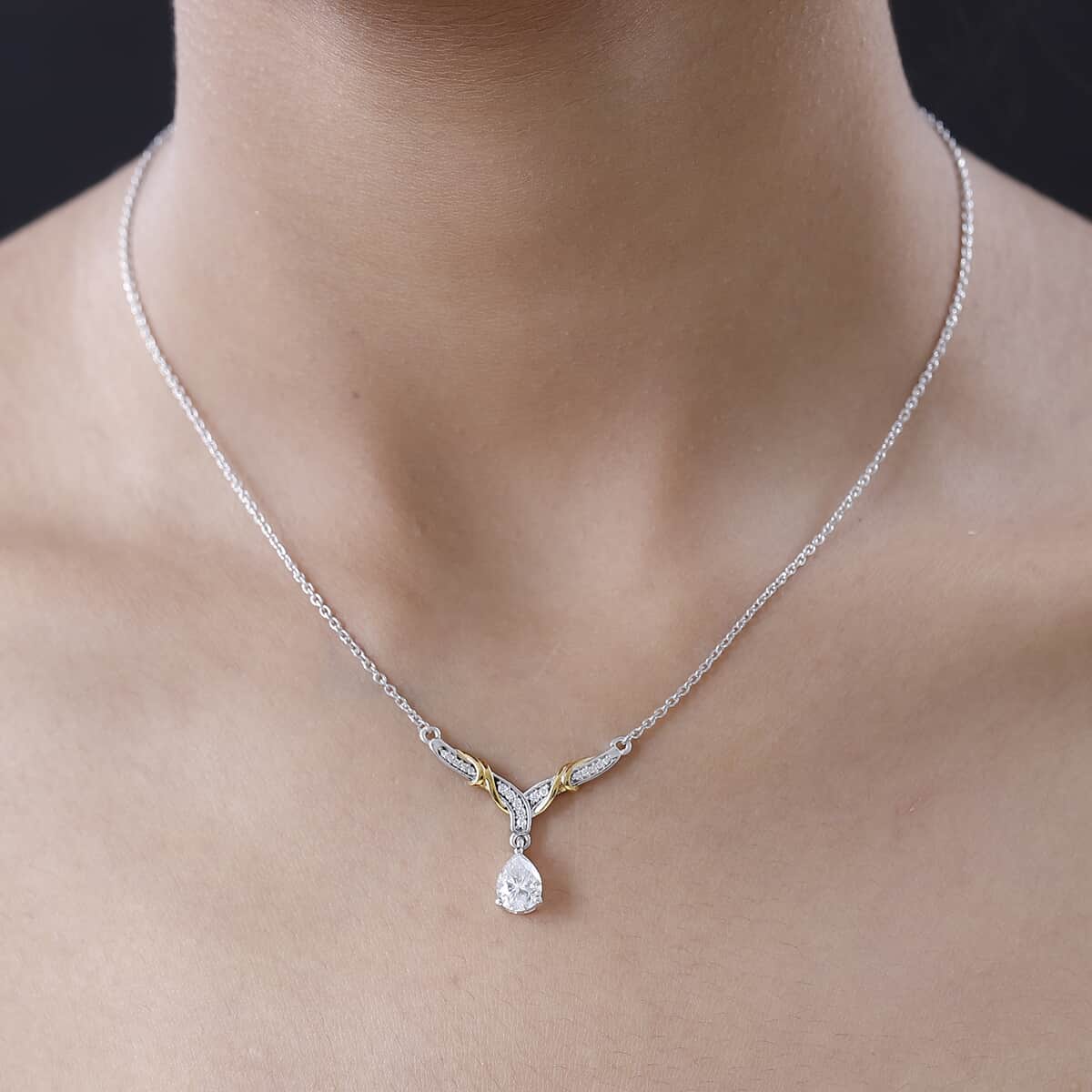 Moissanite Necklace 18 Inches in Vermeil YG and Platinum Over Sterling Silver 1.25 ctw image number 2