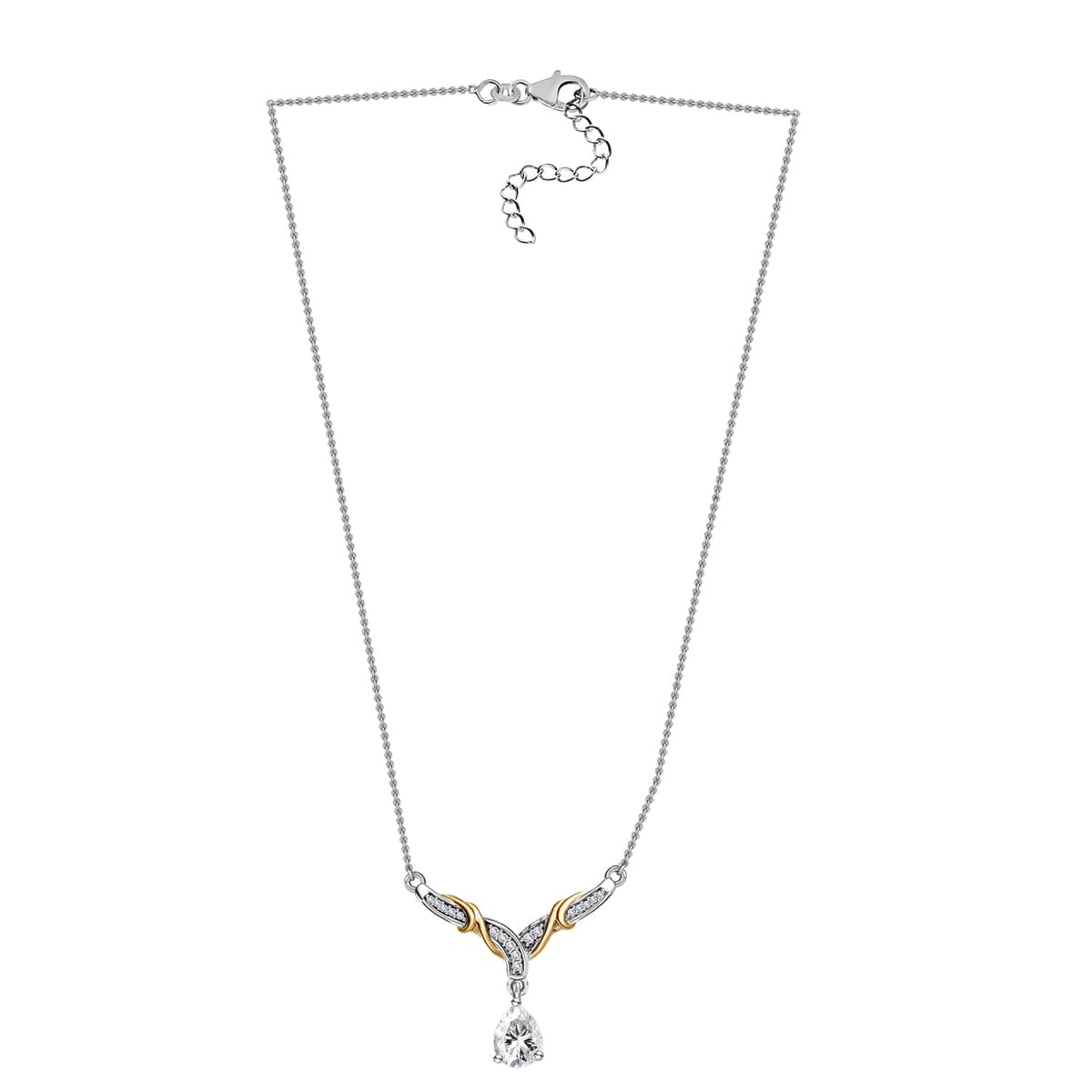 Moissanite Necklace 18 Inches in Vermeil YG and Platinum Over Sterling Silver 1.25 ctw image number 3