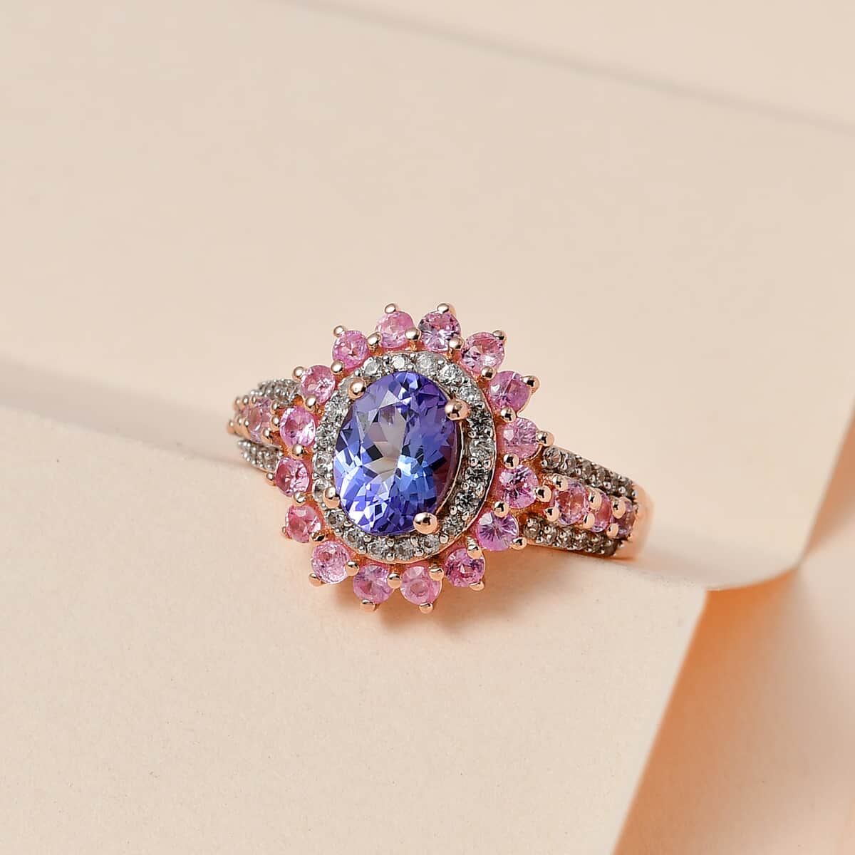 Tanzanite, Multi Gemstone Floral Ring in Vermeil RG Over Sterling Silver (Size 10.0) 3.00 ctw image number 1