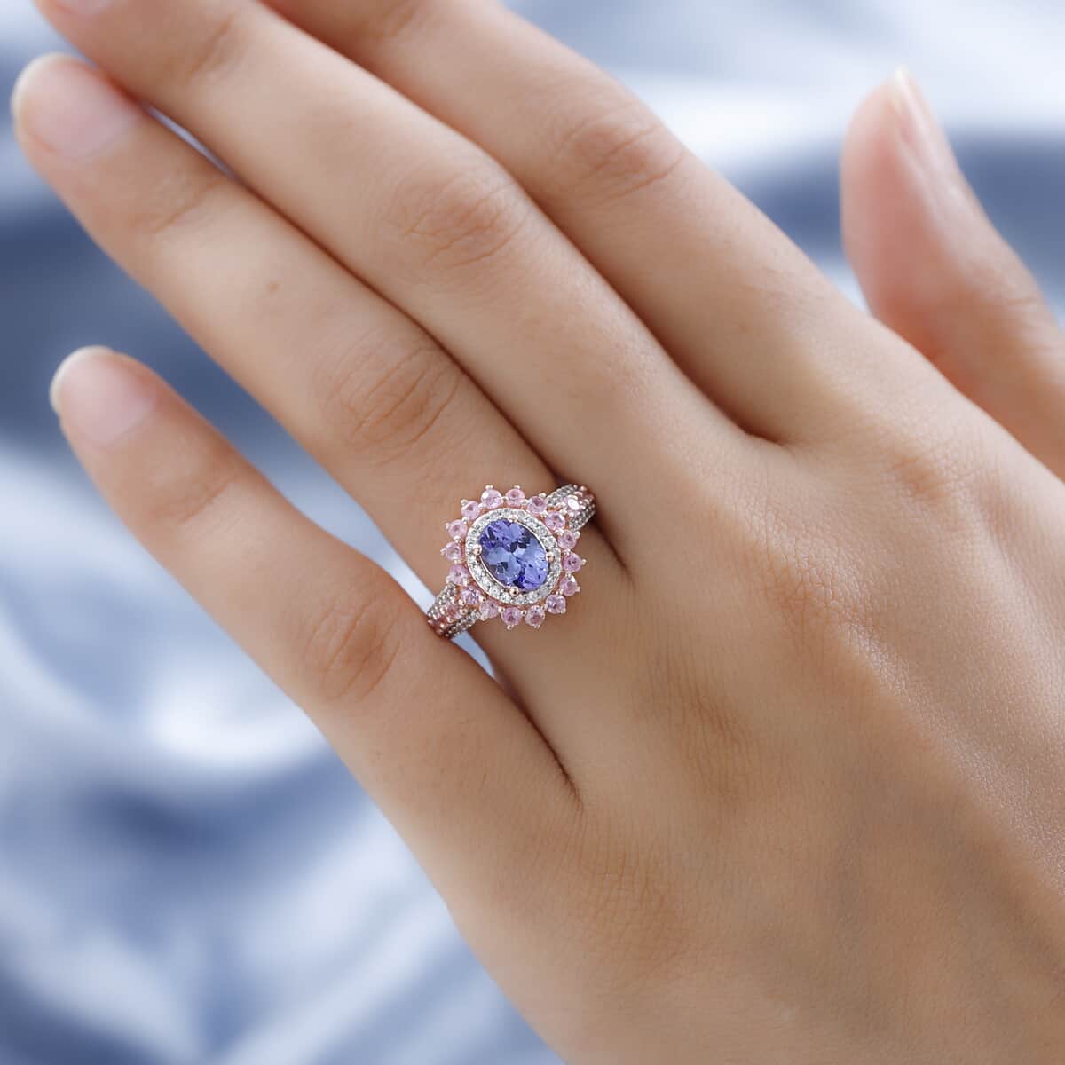 Tanzanite, Multi Gemstone Floral Ring in Vermeil RG Over Sterling Silver (Size 10.0) 3.00 ctw image number 2