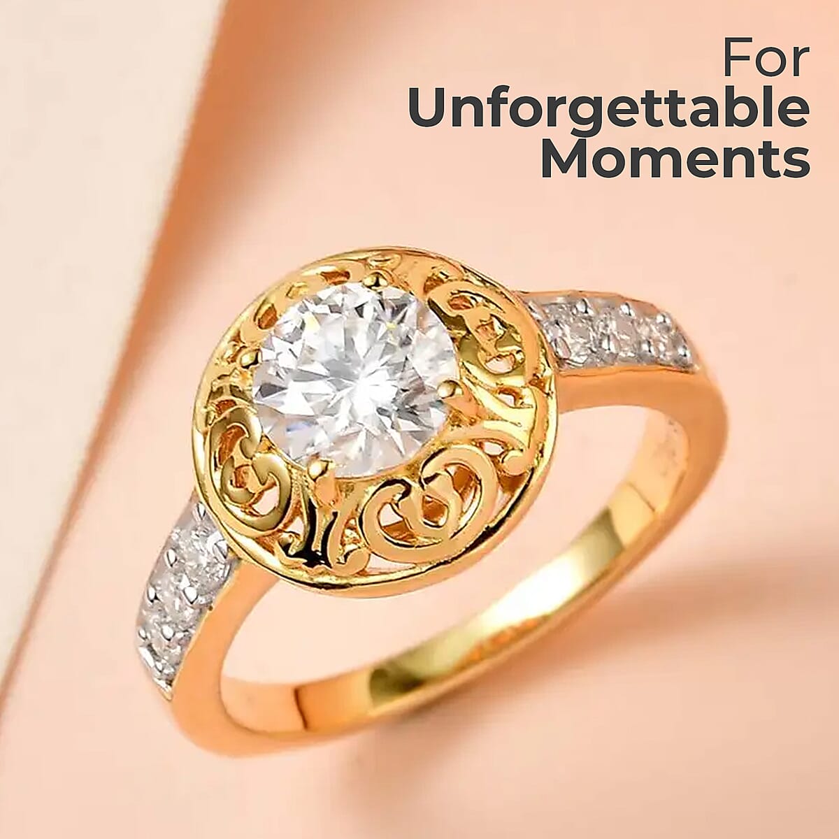 Moissanite Ring in Vermeil Yellow Gold Over Sterling Silver 0.85 ctw image number 1