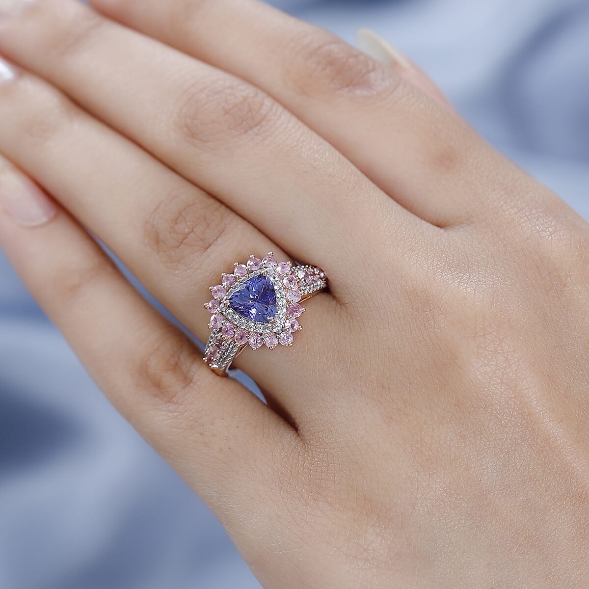 Tanzanite and Multi Gemstone Floral Ring in Vermeil Rose Gold Over Sterling Silver (Size 9.0) 2.60 ctw image number 2