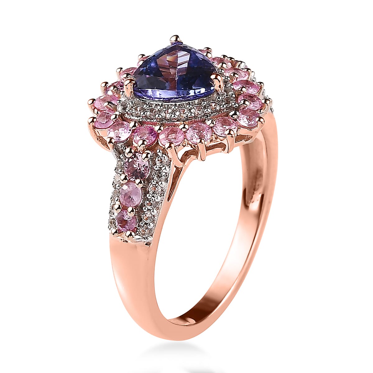 Tanzanite and Multi Gemstone Floral Ring in Vermeil Rose Gold Over Sterling Silver (Size 9.0) 2.60 ctw image number 3