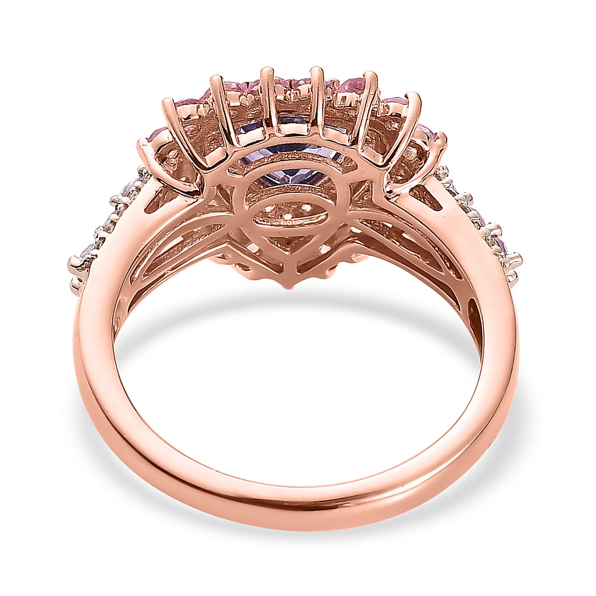 Tanzanite and Multi Gemstone Floral Ring in Vermeil Rose Gold Over Sterling Silver (Size 9.0) 2.60 ctw image number 4