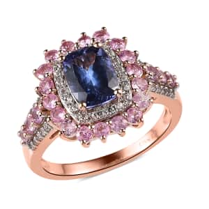 Tanzanite and Multi Gemstone Floral Ring in Vermeil Rose Gold Over Sterling Silver (Size 6.0) 2.75 ctw