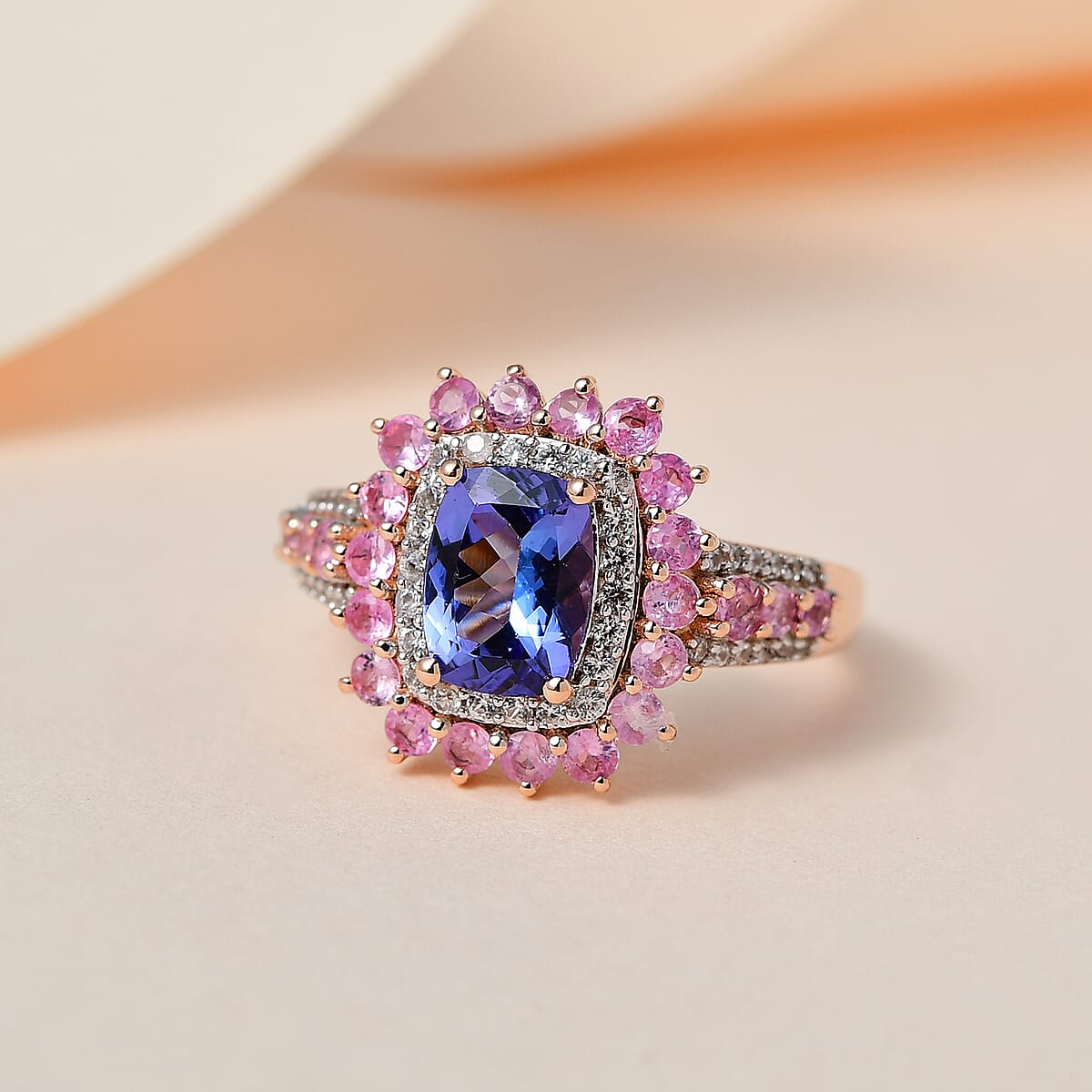 Tanzanite and Multi Gemstone Floral Ring in Vermeil Rose Gold Over Sterling Silver (Size 7.0) 2.75 ctw image number 1
