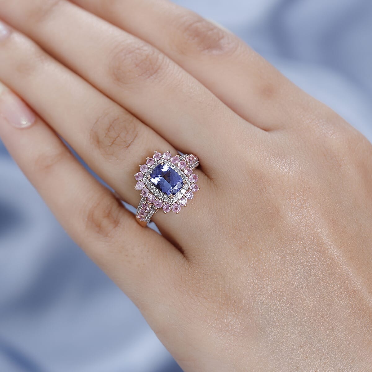 Tanzanite and Multi Gemstone Floral Ring in Vermeil Rose Gold Over Sterling Silver (Size 7.0) 2.75 ctw image number 2