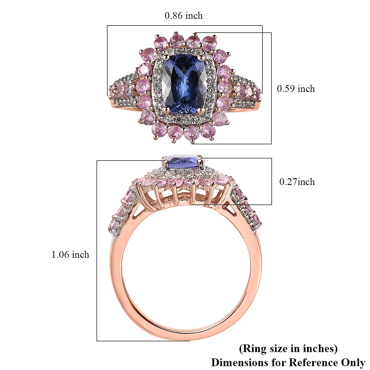 Tanzanite and Multi Gemstone Floral Ring in Vermeil Rose Gold Over Sterling Silver (Size 7.0) 2.75 ctw image number 5