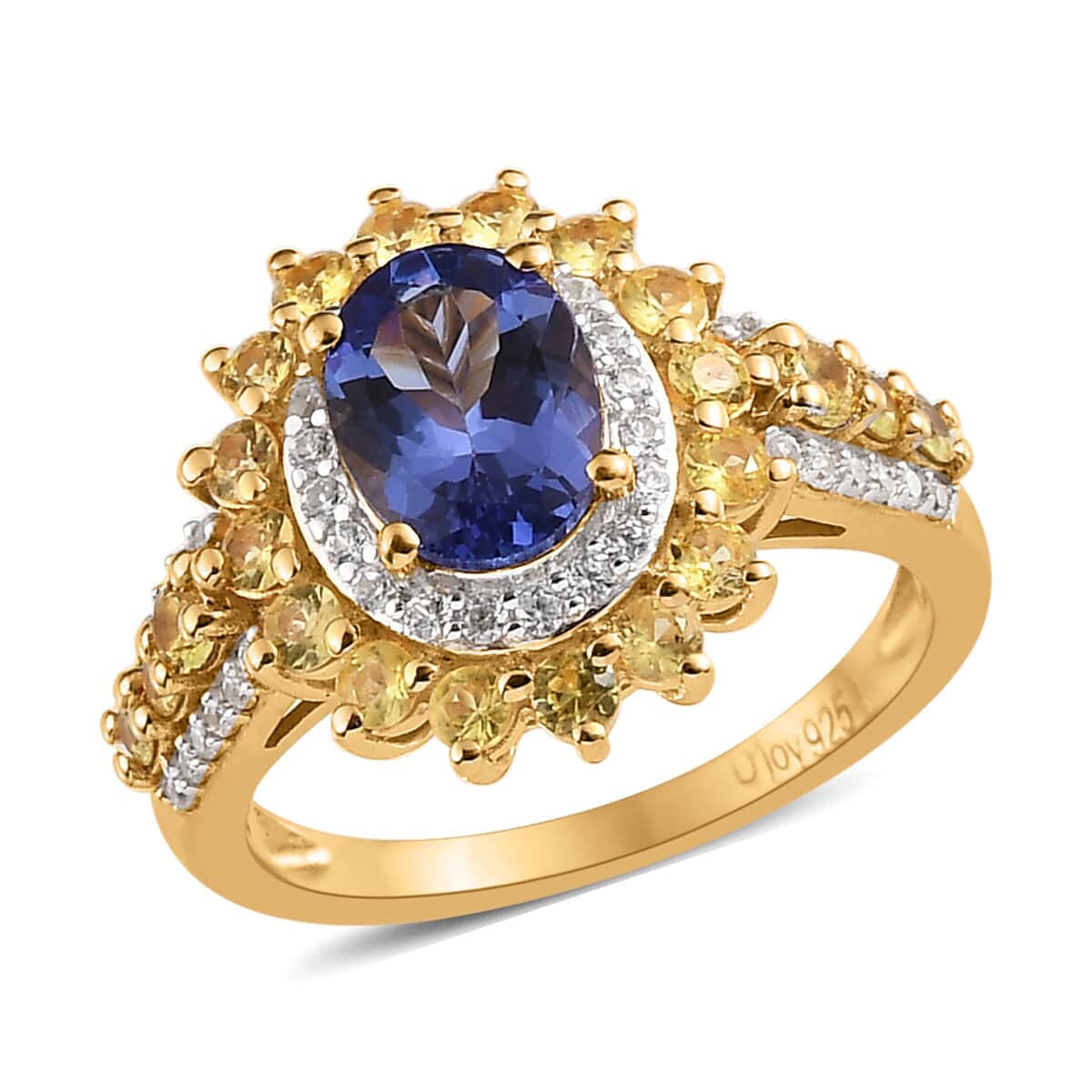 Tanzanite, Multi Gemstone Floral Ring in Vermeil YG Over Sterling Silver (Size 10.0) 2.85 ctw image number 0