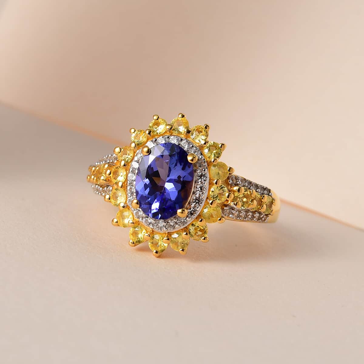 Tanzanite, Multi Gemstone Floral Ring in Vermeil YG Over Sterling Silver (Size 10.0) 2.85 ctw image number 1