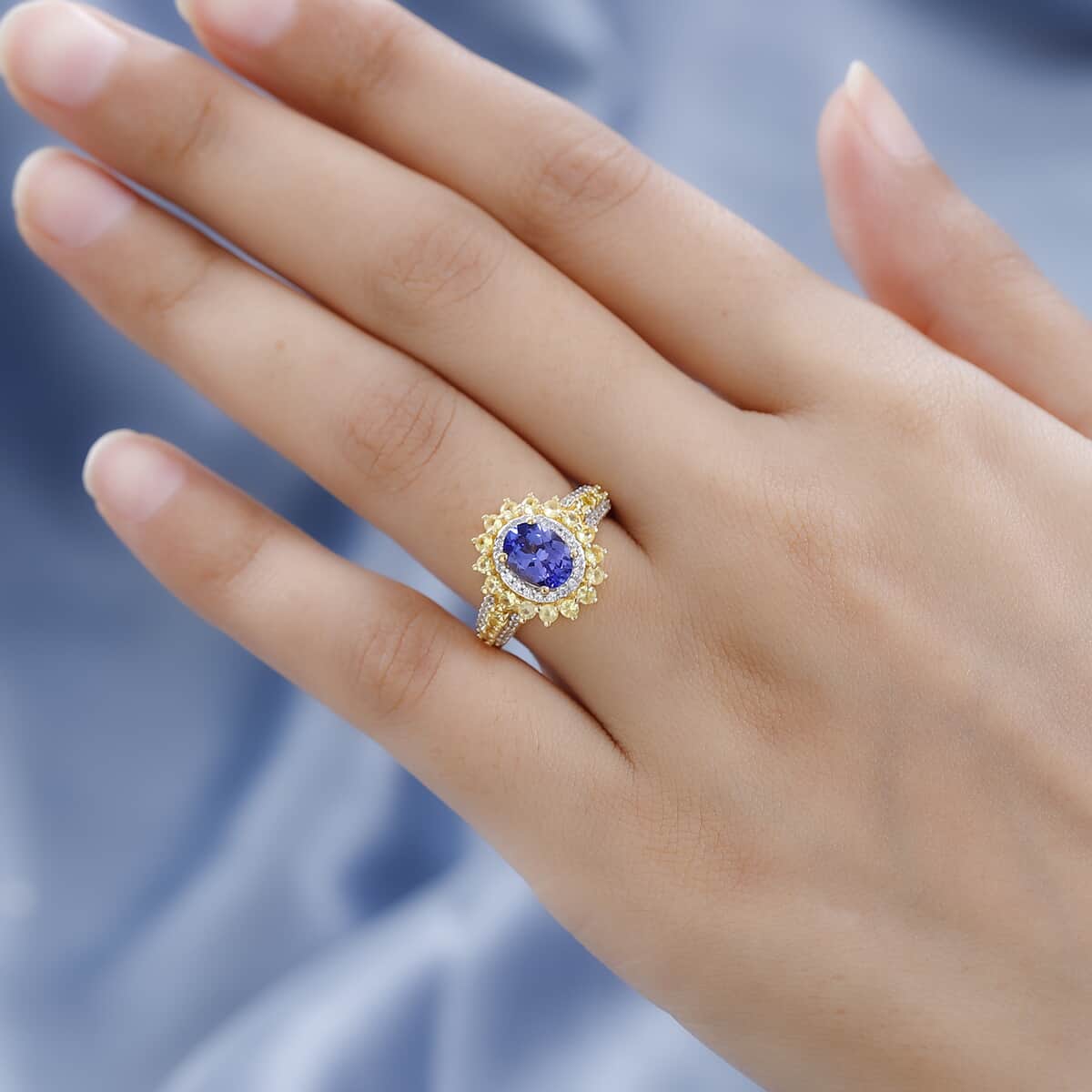 Tanzanite, Multi Gemstone Floral Ring in Vermeil YG Over Sterling Silver (Size 10.0) 2.85 ctw image number 2