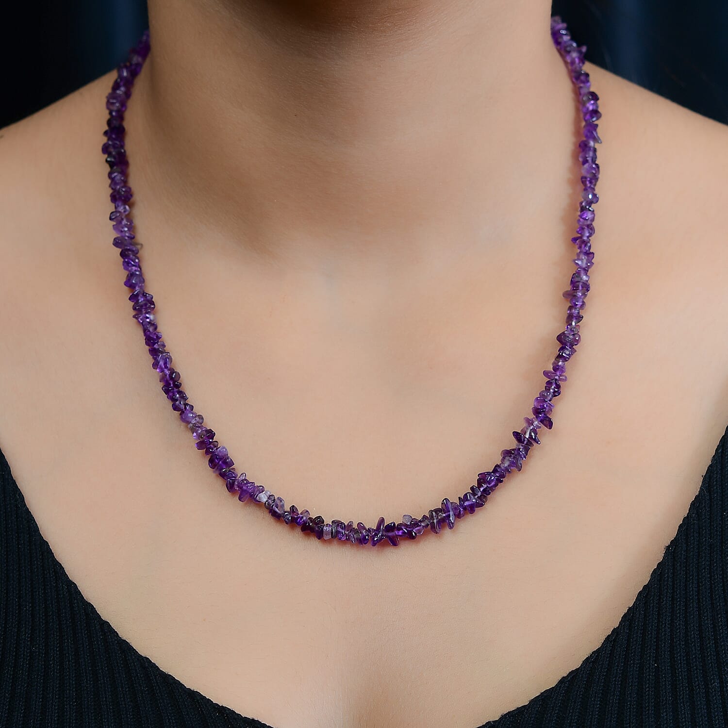 Amethyst Chips Necklace (20 Inches) in Sterling Silver 90.00 ctw