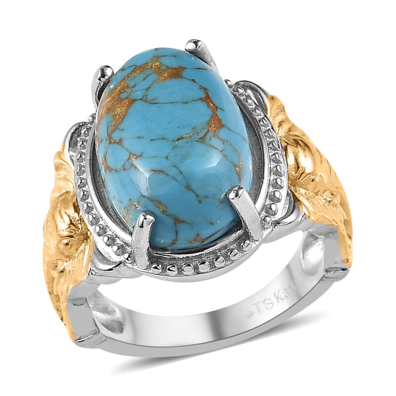Karis Mojave Blue Turquoise Ring in 18K YG Plated and Platinum Bond (Size 10.0) 5.75 ctw