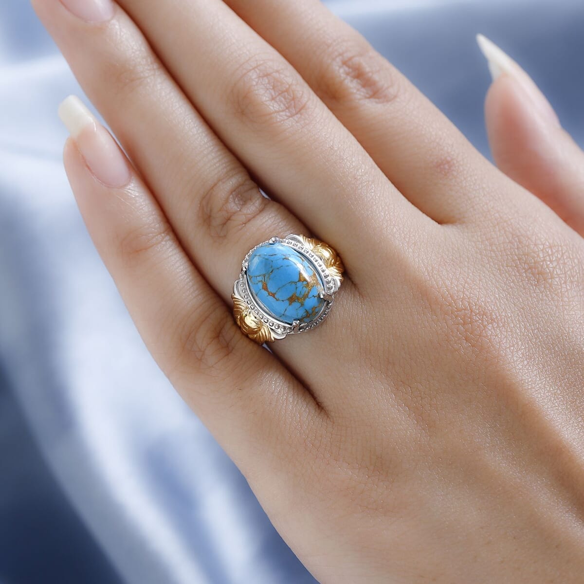 Karis Mojave Blue Turquoise Ring in 18K YG Plated and Platinum Bond (Size 10.0) 5.75 ctw image number 2