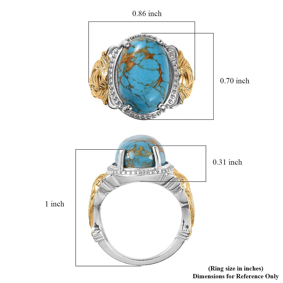 Karis Mojave Blue Turquoise Ring in 18K YG Plated and Platinum Bond (Size 10.0) 5.75 ctw
