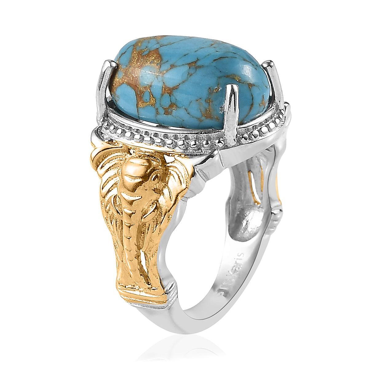 Karis Mojave Blue Turquoise Ring in 18K YG Plated and Platinum Bond (Size 11.0) 5.75 ctw image number 3