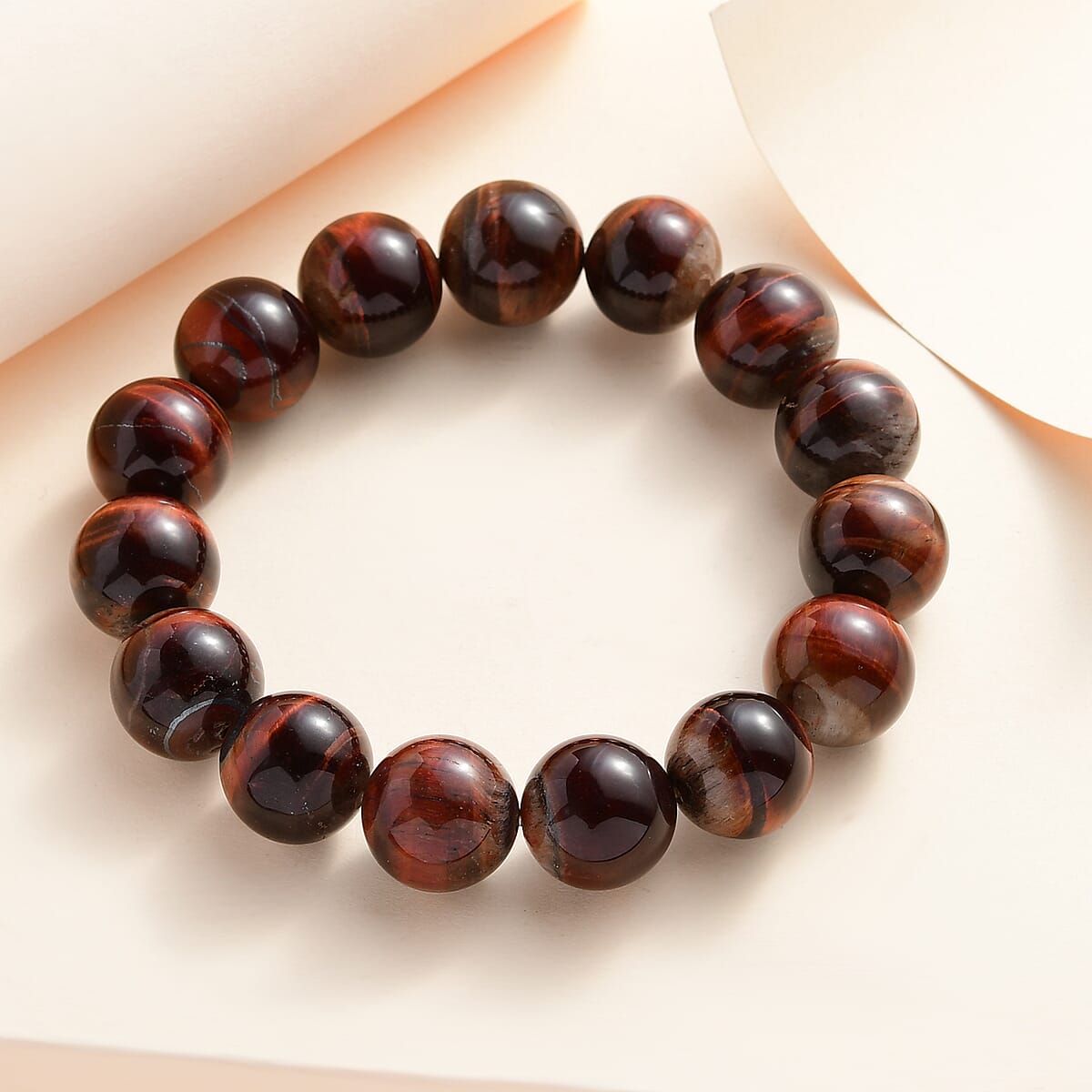 Red Tiger's Eye Beaded Stretch Bracelet 304.00 ctw image number 1