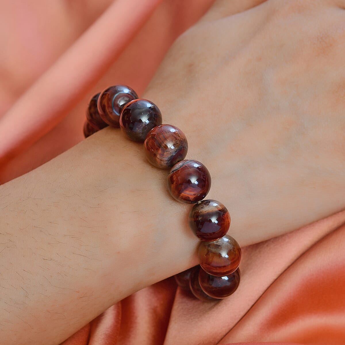 Red Tiger's Eye Beaded Stretch Bracelet 304.00 ctw image number 2