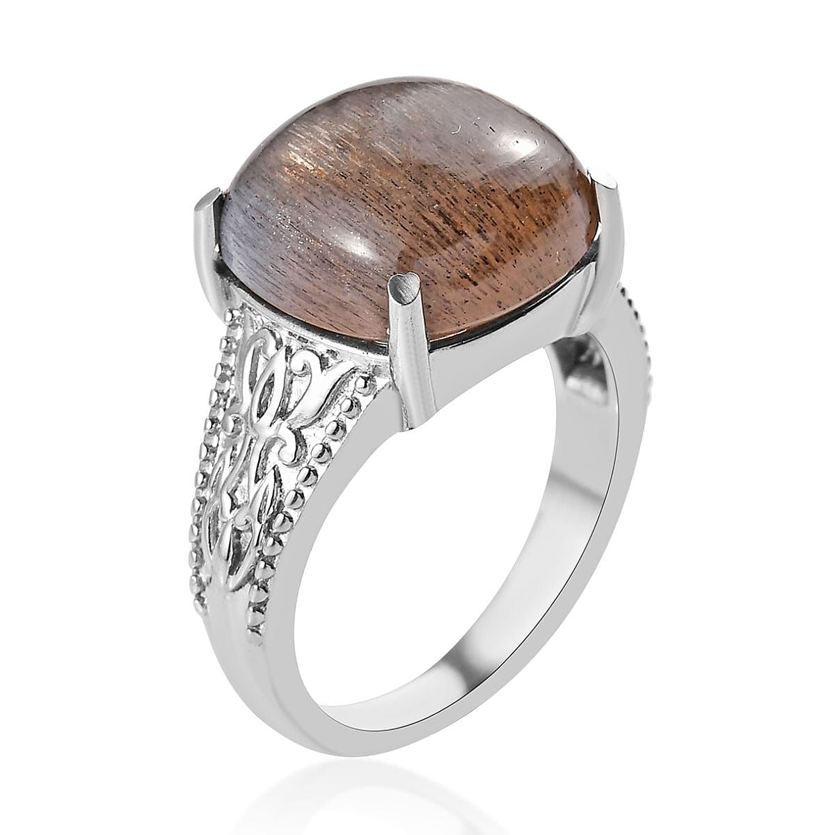 Golden Sheen Moonstone Solitaire Ring in Stainless Steel 7.15 ctw image number 3