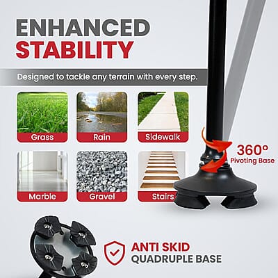 Livmore Black 2 Handles Foldable Smart Easy Up Cane with LED Light