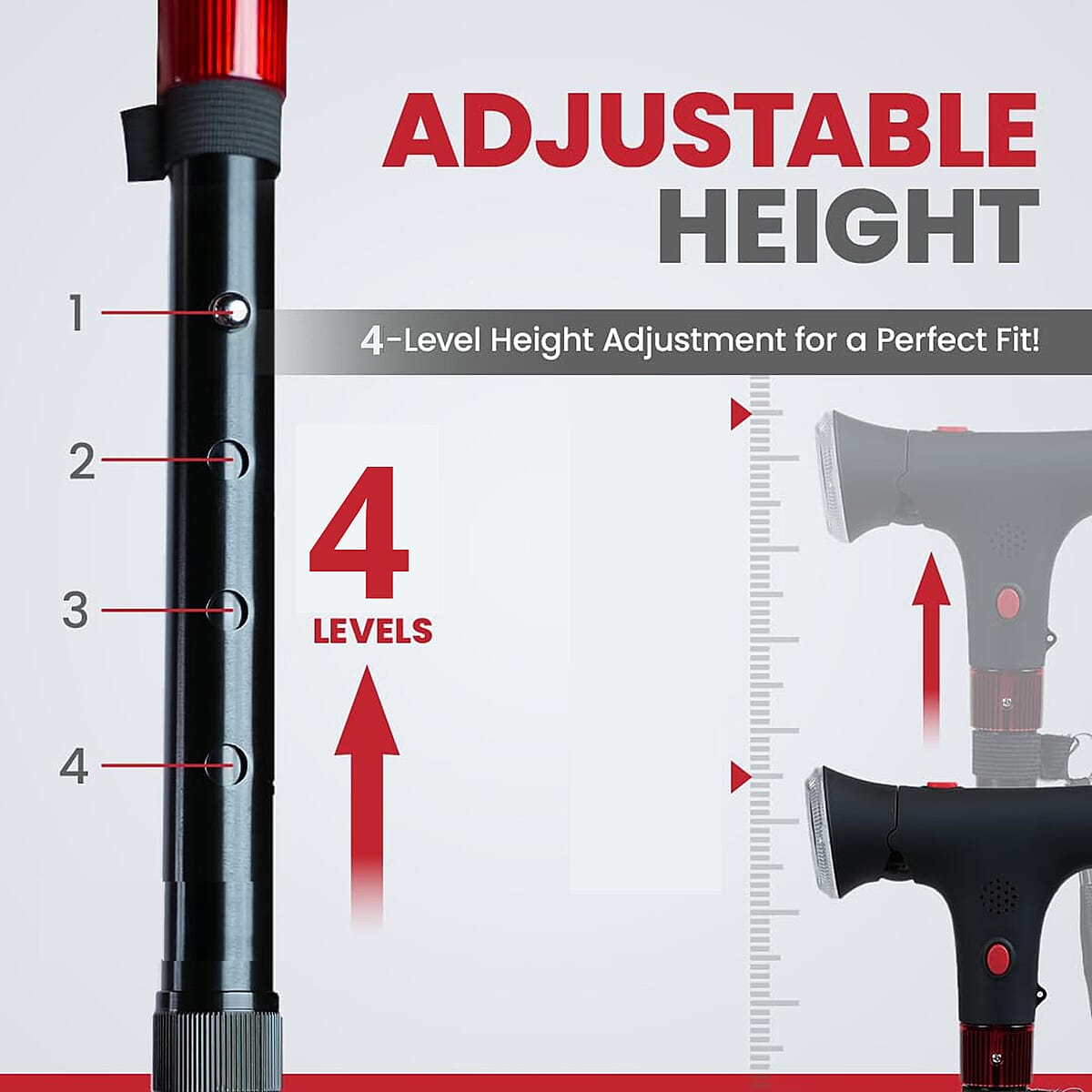 Soulsmart Red 2 Handles Foldable Smart Easy Up Cane with LED Light image number 8